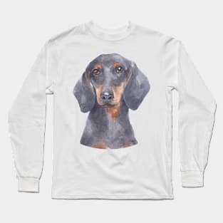 Miniature Dachshund Watercolor Art Long Sleeve T-Shirt